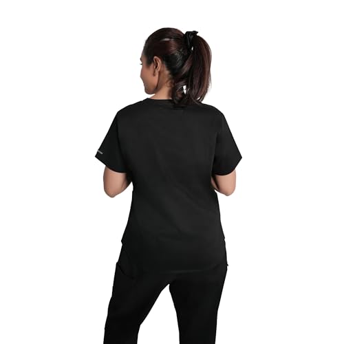 Image of Lite V-Neck 6-Pocket Women's Cotton ScrubSuit | Moisture-Wicking, Anti-Stain & Odor Protection | Classic Fit Top & Pant | All-Day Comfort for Doctors & Students Kohl Black (L)