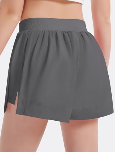 EXARUS Girls 3" Running Wide Leg Shorts Athletic Quick Dry Lightweight Elastic Waist Side Slit Active Shorts4