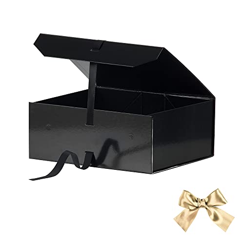 Black Large Gift Box 13X11X5.3 Inches, Gift Box With Ribbon, Gift Wrap Box With Lid Magnetic Closure, Christmas Gift Box, Rectangle Collapsible Gift Boxes For Men Shoes (Glossy Black) #TOP3