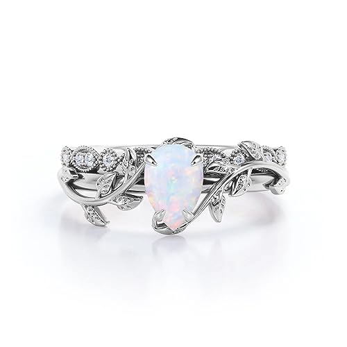 Opal Ring Set Opal Engagement Rings for Women 10K 14K 18K Gold Opal Wedding Ring Set Bridal Sets Opal Anniversary Ring Promise Ring For Her Free Engraved