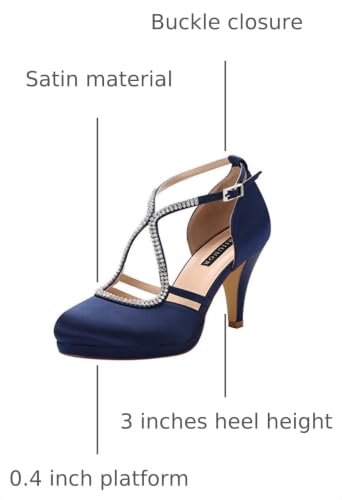 Image of ERIJUNOR Women Comfort Low Heel Closed-Toe Ankle Strap Platform Satin Bridal Wedding Shoes