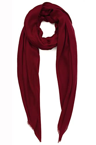 Cashmere scarf Made in Kashmir India (gift box) Smart Merino Wool Silk Cashmere Blend Extremely Soft Long Scarf Women Men Pashmina Fall Winter Cranberry Maroon