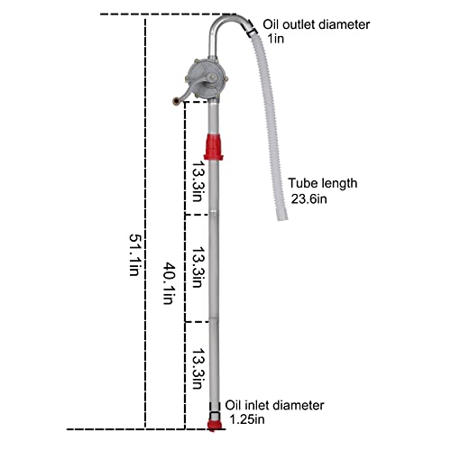 Vevitts 15 to 55 Gallon Drum Pump Rotary Hand Liquid Transfer, Heavy Duty Rotary Barrel Pump, Hand Drum Aluminum Pump for Kerosene, Gasoline Oil Fuel Diesel, Hydraulic Fluid, Grey