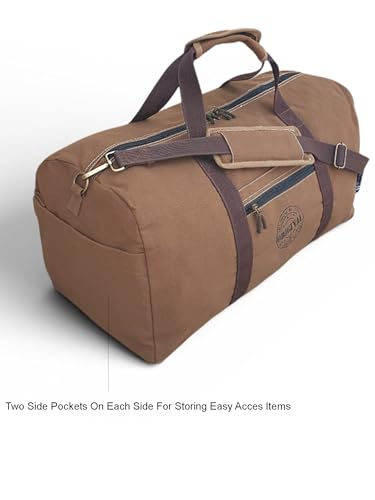 Image of The House of Tara Canvas Travel Duffle Bag | 53 litres | Sports Duffel | Gym Bags | for Men and Women | Waterproof | Detachable Broad Strap | Airline Carry-On Luggage | Oversize (Khaki Brown)