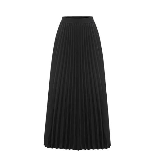 Women’s Casual Elegant Skirt Pleated High-Waisted A-Line Swing Midi Skirt