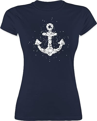 Shirt Damen - Kunst - Anker Matrosen Nordsee Maritime Ostsee Ankerliebe - L - Navy Blau - maritimes Tshirt Art ankern t-Shirt matrosenshirt maritim Funshirts für Frauen matrosenshirts maritimer
