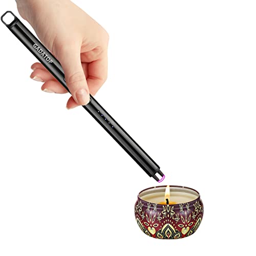 GADATOP Electric Rechargeable Lighter Plasma Arc Lighter Flameless Windproof Lighters for Candle Grill Lighters with Upgraded LED Battery for Camping, Adventure (Black)