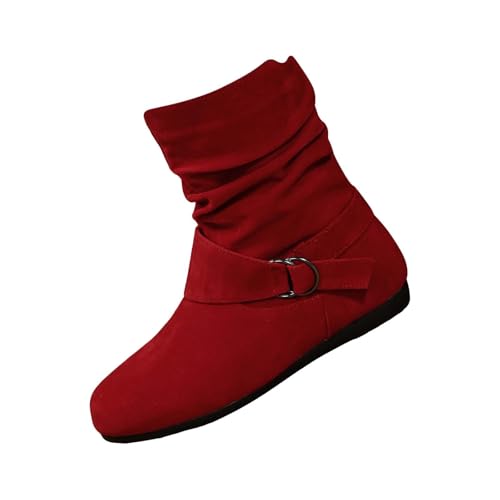 Bottes mi-mollet en daim style ample élégant avec boucle métallique et talon confortable