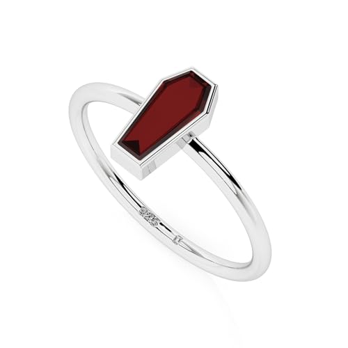 LUSTRE AND LIGHT Coffin Shape Natural Red Garnet Stackable Ring for Women in 925 Sterling Silver | January Birthstone Jewelry Gift for Her Birthday Anniversary Christmas (Bezel-Set US-7)