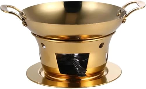 Juego de ollas secas chapadas en oro de 20 cm, utensilios de cocina de acero inoxidable de grado industrial con base ignífuga, calentador multiusos para salas de banquetes y catering de bodas (tamaño