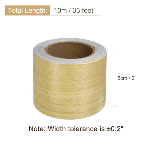Image of uxcell Wood Grain Tape, 2 inch x33 Ft Self Adhesive Wood Grain Repair Patch for Baseboards, Doors, Floor Repair, Furniture Home Decor Yellow Fir
