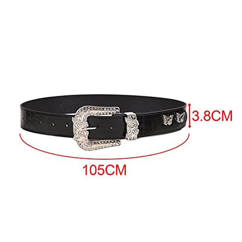 Women's Leather Waist Belt with Metal Buckle and Butterfly Design, 1.5inch Width4