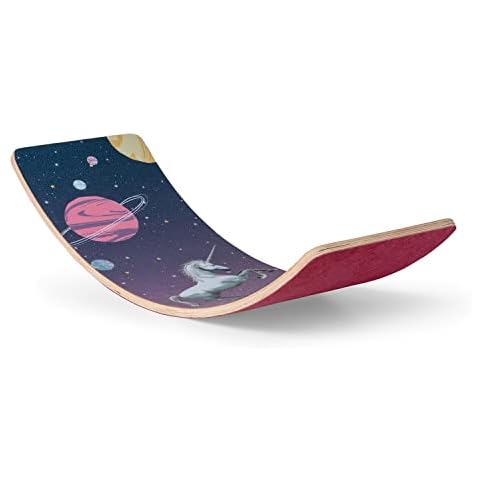 BoarderKING Balance Board, Surf Board Balance for Kids, Children, and Toddlers, Curved Wooden Trickboard Board, Balance Trainer Plate Training Equipment, Wobble Fit Turnboard for Dancers and Yoga Cover