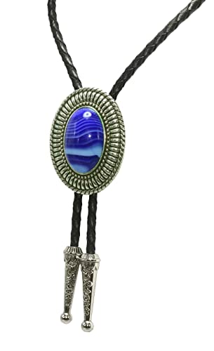 Image of Moranse Bolo Tie with Natural Tiger Eye Stone Celtic Style Genuine and Cowhide Rope