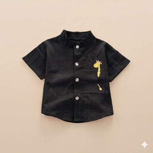 Image of A.T.U.N. (ALL THINGS UBER NICE) Baby Boys 100% Cotton Shirt | Mandarin Collar Half Sleeve Shirt with Cute Printed Design | Button Front Soft Fabric Shirt | Comfortable Stylish Top Wear for Babies