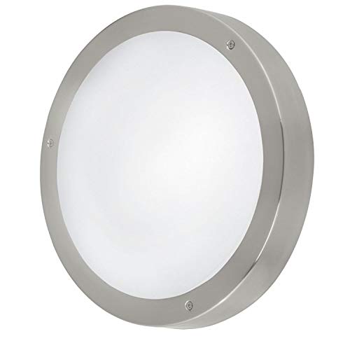 EGLO LED Außen-Deckenlampe Vento 2 – 1-flammig, IP44, Edelstahl Silber & Weißes Glas, 5,4W, 410 Lumen