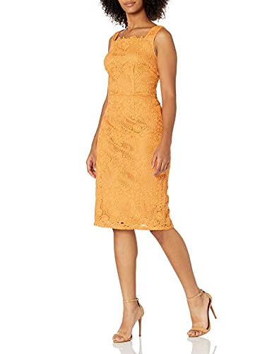 Adrianna Papell Women's Crotchet LACE Sheath Dress, Hibiscus Orange, 8