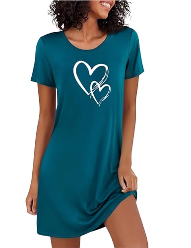 Marvmys Nachthemd Damen Kurzarm Schlafshirt Baumwolle Printed Sleepshirt Sommer T-Shirt Schlafhemd Frauen Nachtwäsche Schlafkleid