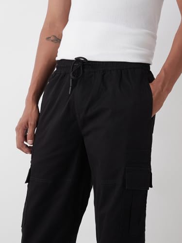 Image of Bewakoof Men's Solid Oversized Fit Twill Joggers