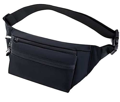NuCamper Fanny Pack pour Hommes Femmes Adolescents Résistant À l'eau Mode Taille Sac Bandoulière Hanche Bum Packs avec 3 Poches À Fermeture Éclair Ceinture Réglable pour Voyager (Noir) Cover