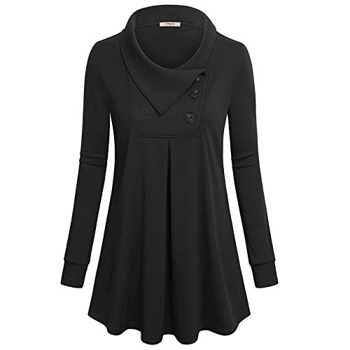 Preisvergleich Produktbild Damen Langarmshirt Sweatshirt Revers Tunika Swallowtail Pullover Mode Elegant Wunderschön Casual Kleidung Bluse Tops Outwear Mode T Shirt Oberteil (B-Schwarz, 3XL)