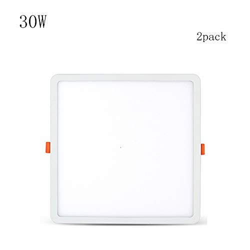 KMYX Luces de panel cuadrado 30W LED antideslumbrante Downlight Focos planos de techo for baño Pasillo Etapa Oficina LED Luces empotradas Paquete de 2 (Color : Luz blanca)