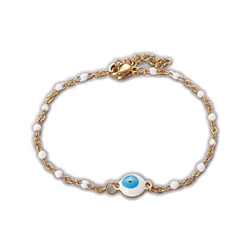Image of LZD Stainless Steel Enamel Chain Bracelet Lobster Evil Eye Gold Adjustable 2mm A110