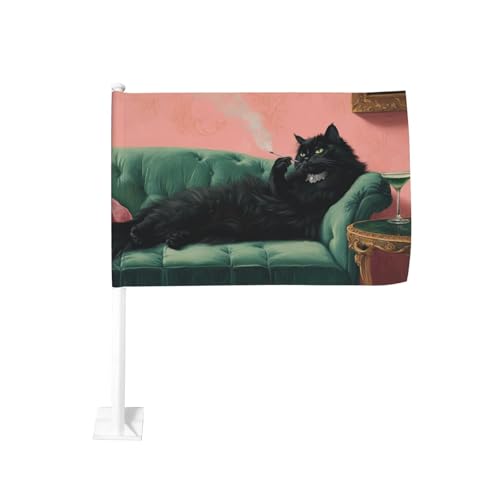 Black Cat On Green Velvet Chaise Longe Car Flag Outdoor Window Clip 12 X 18 Inch Double Side Car Decoration
