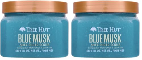 Image of Tree Hut Blue Musk Shea Sugar Scrub, Exfoliating, Hydrating & Moisturizing Body Scrub with Shea Butter & Nourishing Essential Oils, Smooth & Soften Skin, 18 oz (Pack of 2)