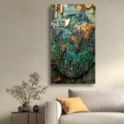 Art mural métallique 3D carte du monde tableau steampunk de qualité