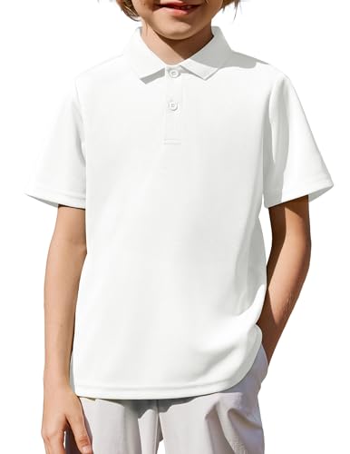 Arshiner Jungen Kurzarm Poloshirt Kinder Polo Shirt Jungen mit Kragen und Knopfleiste Kurzarmhemd mit Brusttasche Freizeitshirt für Schule Alltag Herbst Elegant Bequem Weiß 11-12 Jahre