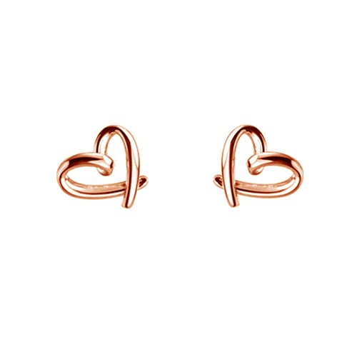 Minimalist Heart Sterling Silver Earrings for Women Girls Teens Charm Hollow Love Hearted Stud Tiny Small Cartilage Tragus Post Pin Hypoallergenic Pierced Ear Jewelry Birthday Mother's Gifts Rose-Gold Tone
