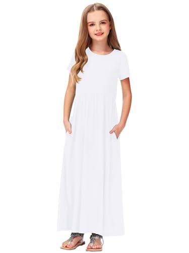 Image of Deerose Girls Maxi Dress Short Sleeve Casual Long Dresses with Pockets 5-14 Years
