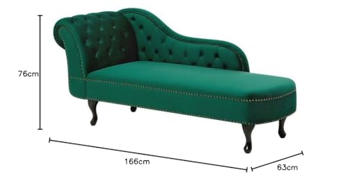 Velvet Modern Chesterfield Chaise Lounge Couch 166 X 63 X 76 for Your Loving Space (Green, Left Arm)