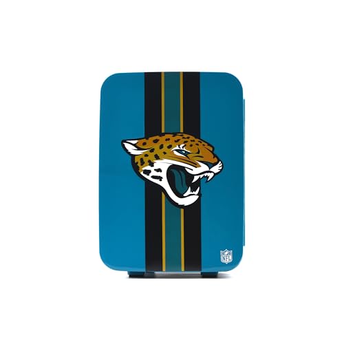 Image of Ukonic NFL Jacksonville Jaguars 15-Can Mini Fridge 10L - AC /DC Powered, Official Team Colors & Logo, Portable Cooler for Tailgates, Home, Office, or Car