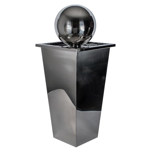 Köhko® Springbrunnen mit LED-Beleuchtung in eckigen Edelstahlbecken hochglanzpoliert 21016 Gartenbrunnen aus Edelstahl