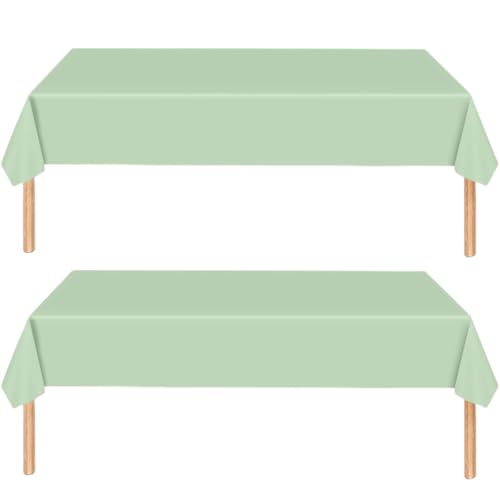 MOMAHUA 2Pcs Nappe Anti-tâches 137x274 cm - Vert Sauge Nappe de Table Rectangulaire en Plastique - Imperméable et Résistante - Pour Fête, Anniversaire,...