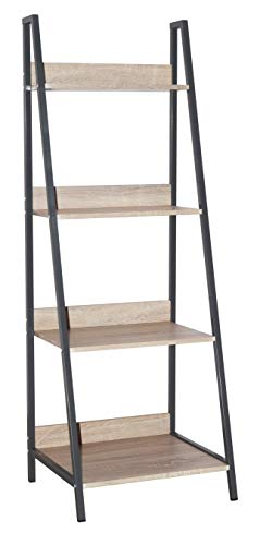Home Source Ladder Shelving Unit, Living Room Office Bookshelf, Oak Effect Finish, 4 Tier