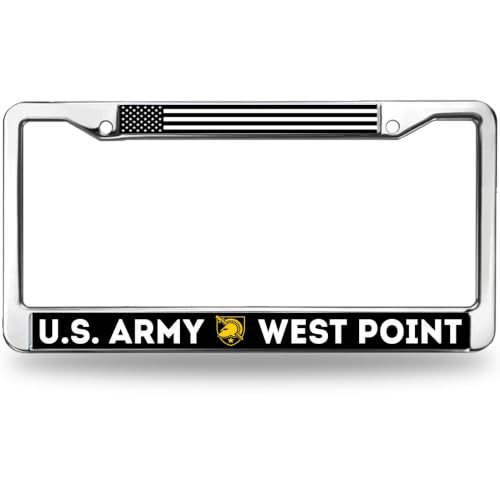 Image of US Army Military Academy License Plate Frame, Metal Auto Tag Cover Holder | Show support for military graduates with this durable metal license plate frame, weather-resistant and built to last.