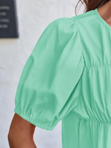 Image of Tankaneo Womens Puff Sleeve Peplum Babydoll Tops Summer Flowy Pleated Cotton T-Shirts Casual Loose Fit Cute Blouse