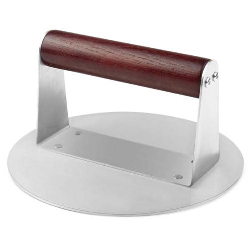 Petiouarnsze Prensa Hamburguesas De Acero Inoxidable, Aplastador De Hamburguesas, Apto para Parrillas Planas, Prensa Las Hamburguesas Y Expulsa La Grasa, Fácil De Limpiar. Dimensiones: 16 X 16 X 9 Cm