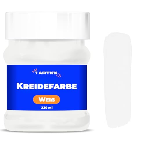 7 Artists Chalk Paint Weiß 230 ml Kreidefarbe für Möbel | Kreidefarbe für Holz auf Wasserbasis - Weiße Farbe für Möbel ohne Schleifen | Kreidefarbe Möbel, Wand, Holz und andere Oberflächen