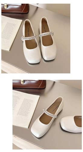 Niction Mary Jane Ballet Flats with Rhinestone Strap Square Toe Ballet Slip on Comfortable for Walking Bride Party Dress Shoes2