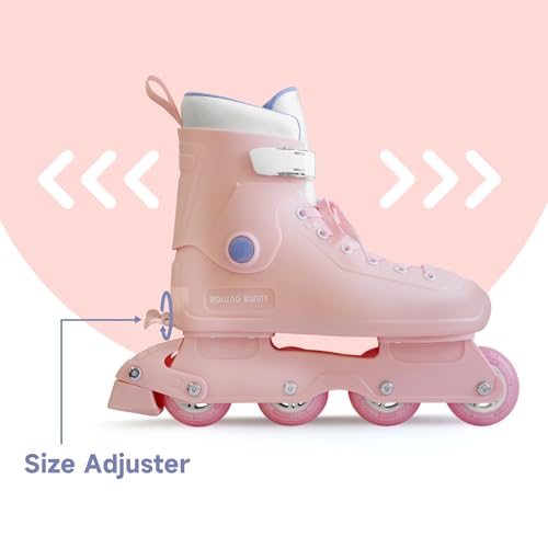 RollingBunny Inline Skates for Women Girls - Adjustable Size Roller Blades for Adult Female, Hard Shell ABEC-7, Pink L 8-11