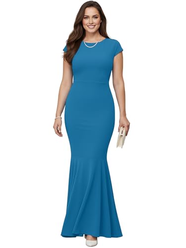 Image of KOH KOH Womens Long Cap Sleeve Fishtail Formal Evening Cocktail Maxi Dress