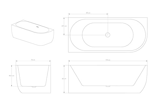 BERNSTEIN Freistehende Badewanne aus Sanitäracryl Wanne mit Doppelwandiger Konstruktion 170 x 75 x 60 cm - 5 Jahre Garantie - Standbadewanne Lena Corner in Weiß glänzend, Acryl-Wanne Einbau Links – Bild 7