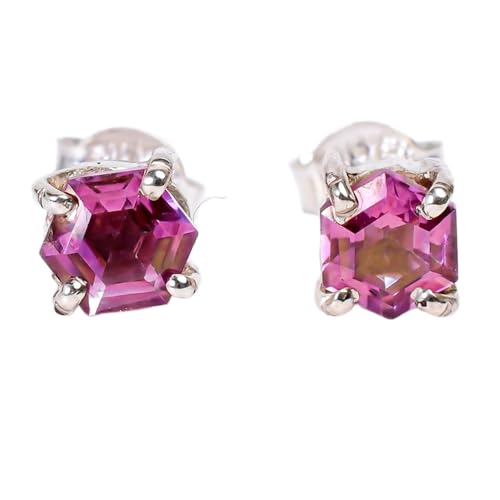 Puces d'oreilles en topaze rose naturelle et argent 925 de qualité gemme