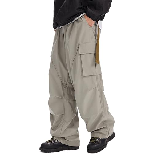 XYXIONGMAO Men's Black Streetwear Overalls Cargo Pants Loose Drawstring Elastic Waist Multi-Pocket Sweatpants for Men