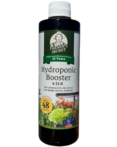 Farmer's Secret Hydroponic Booster Fertilizer - Super Concentrated 4-11-8 Formula - Use with Any Hydroponic or Aeroponic System - Great for Herbs, Veggies, Fruits, and More (8oz)