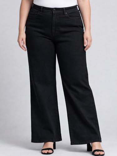 Image of Style Quotient Women Plus Size Black Wide Leg High Rise Stretchable Jeans